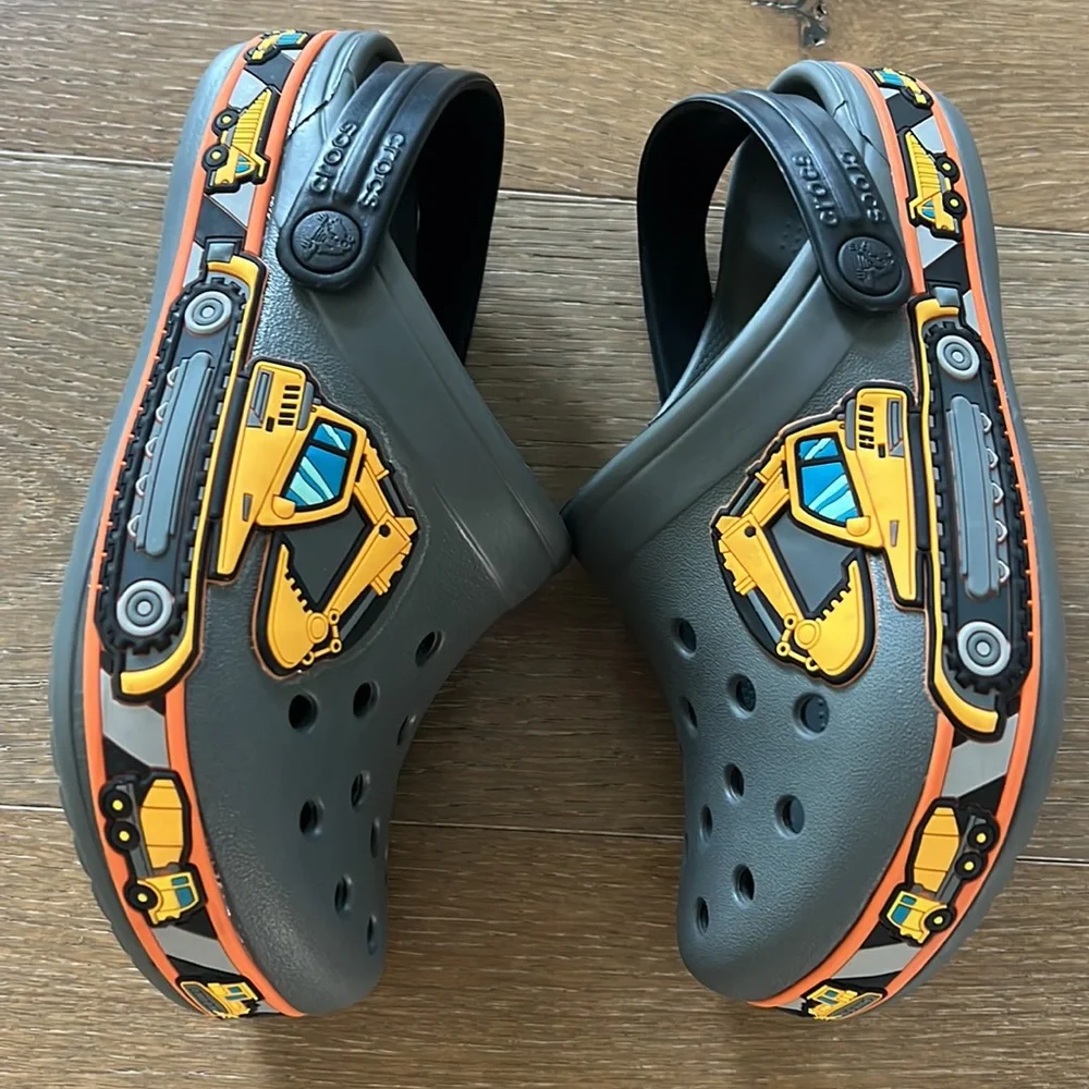 Crocs Crocband Fun Lab Graphic Construction Digger Slip On Clog Shoe | 3Y
